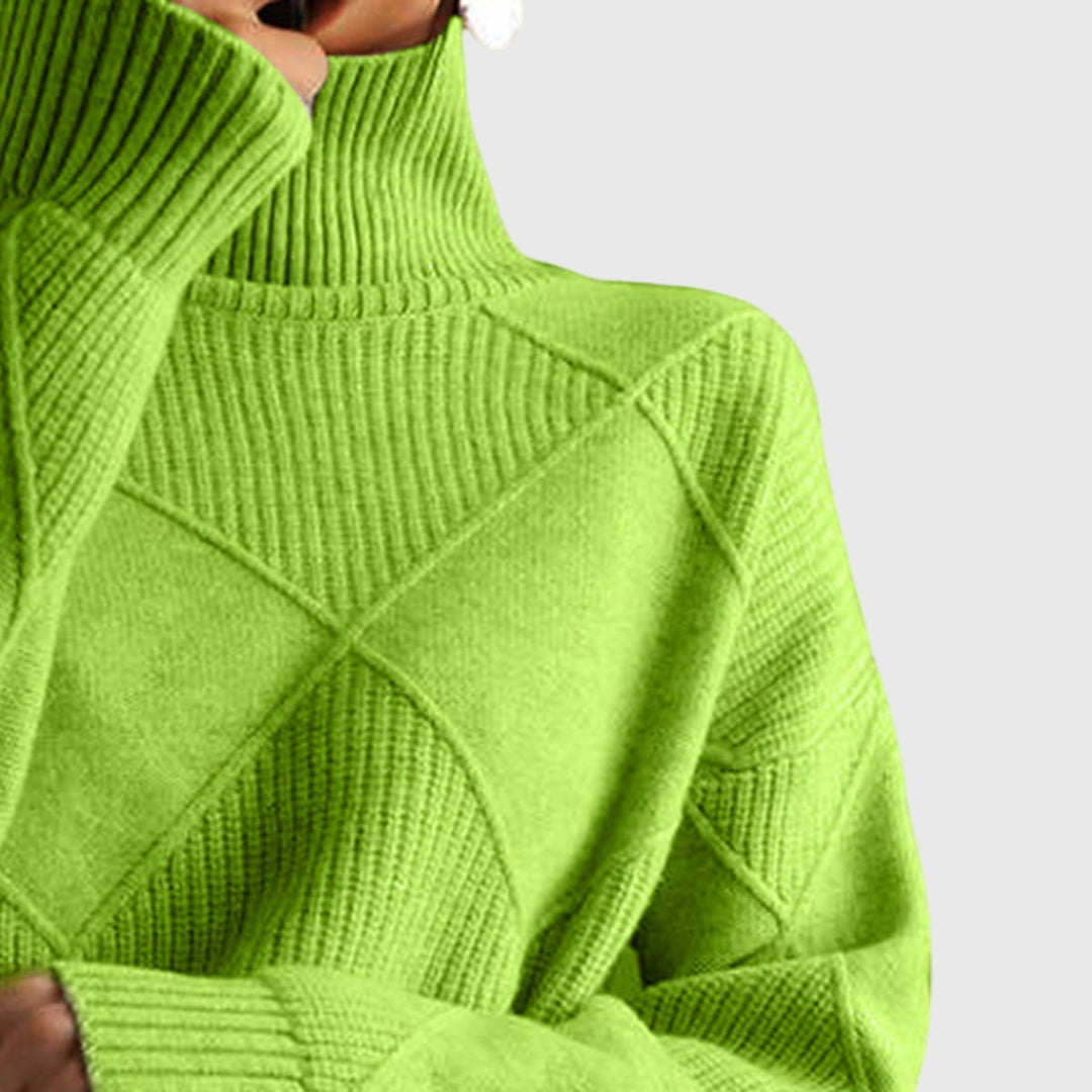 Relaxed fit women's roll neck sweater, an essential for comfortable and elegant winter fashion.