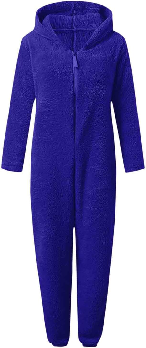 Women's ultra-cozy sherpa fuzzy hooded onesie, soft winter pajamas, perfect for comfort.