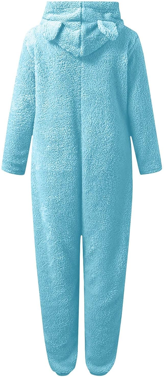 Fuzzy hooded women's sherpa onesie, plush loungewear, perfect for cozy winter evenings.