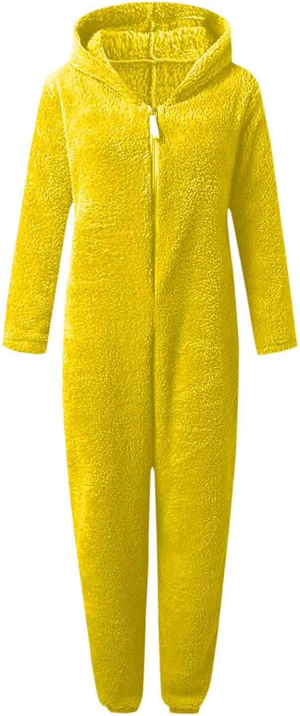 Cozy women's hooded sherpa fuzzy onesie, soft jumpsuit, ideal for maximum winter comfort.