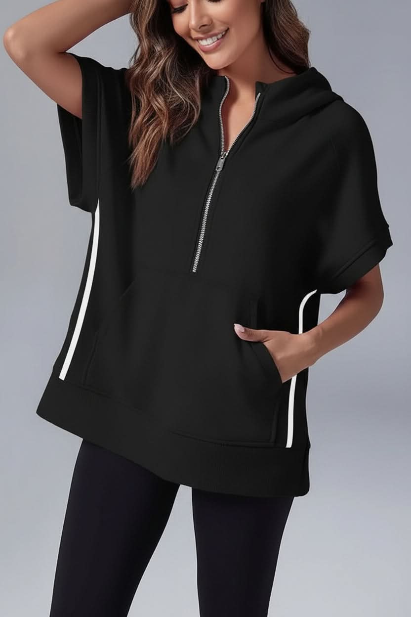 Comfortable women's hooded top, a stylish short sleeve hoodie perfect for casual elegance.
