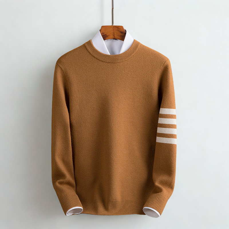 Warm women's striped pullover sweater with long sleeves, great for cozy winter and fall everyday wear.