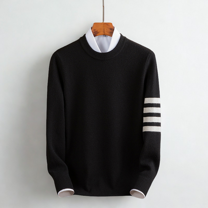 Cozy women's striped pullover sweater, comfortable and versatile for everyday fall & winter fashion.