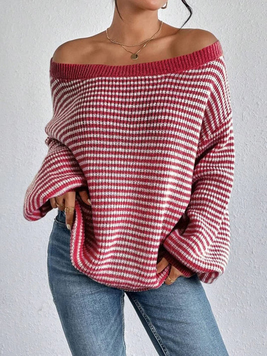 Women's cozy striped pullover sweater with a relaxed fit, perfect for casual winter comfort.