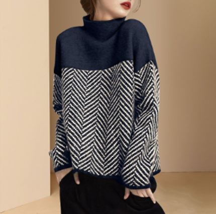 Women's elegant textured turtleneck sweater; cozy, long sleeve, perfect for winter fashion & casual office wear.