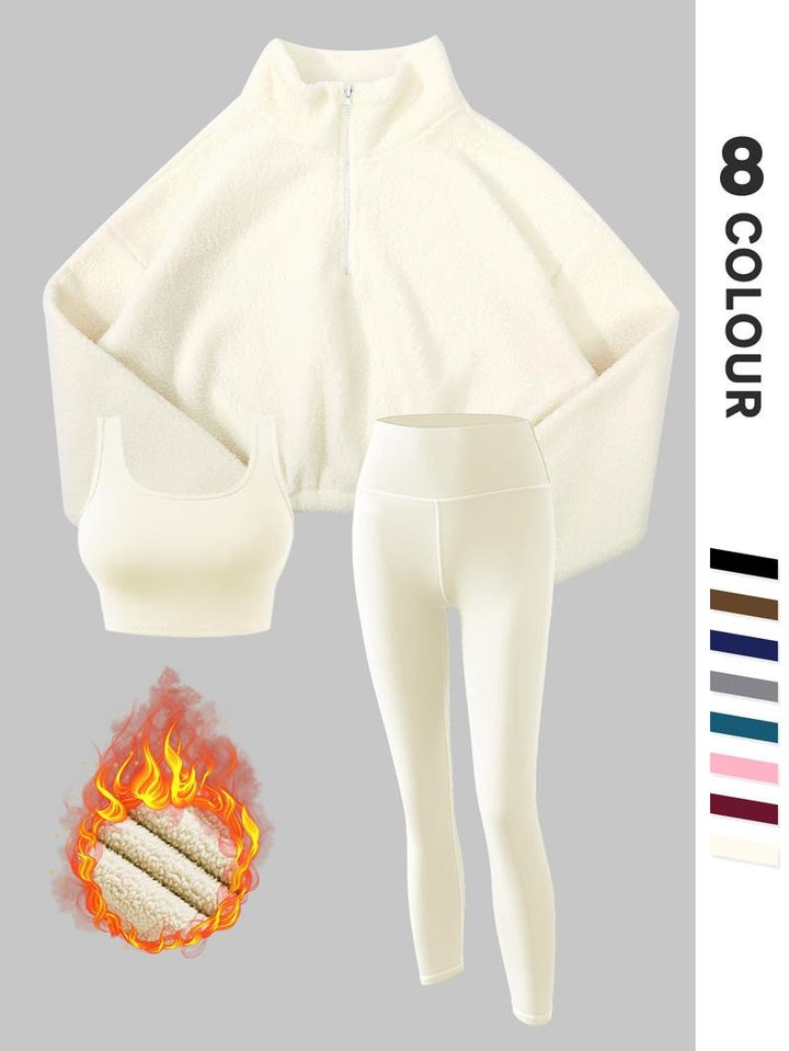Stylish women's thermal fleece lounge set, offering warmth and comfort for indoor lounging or light outdoor activities.