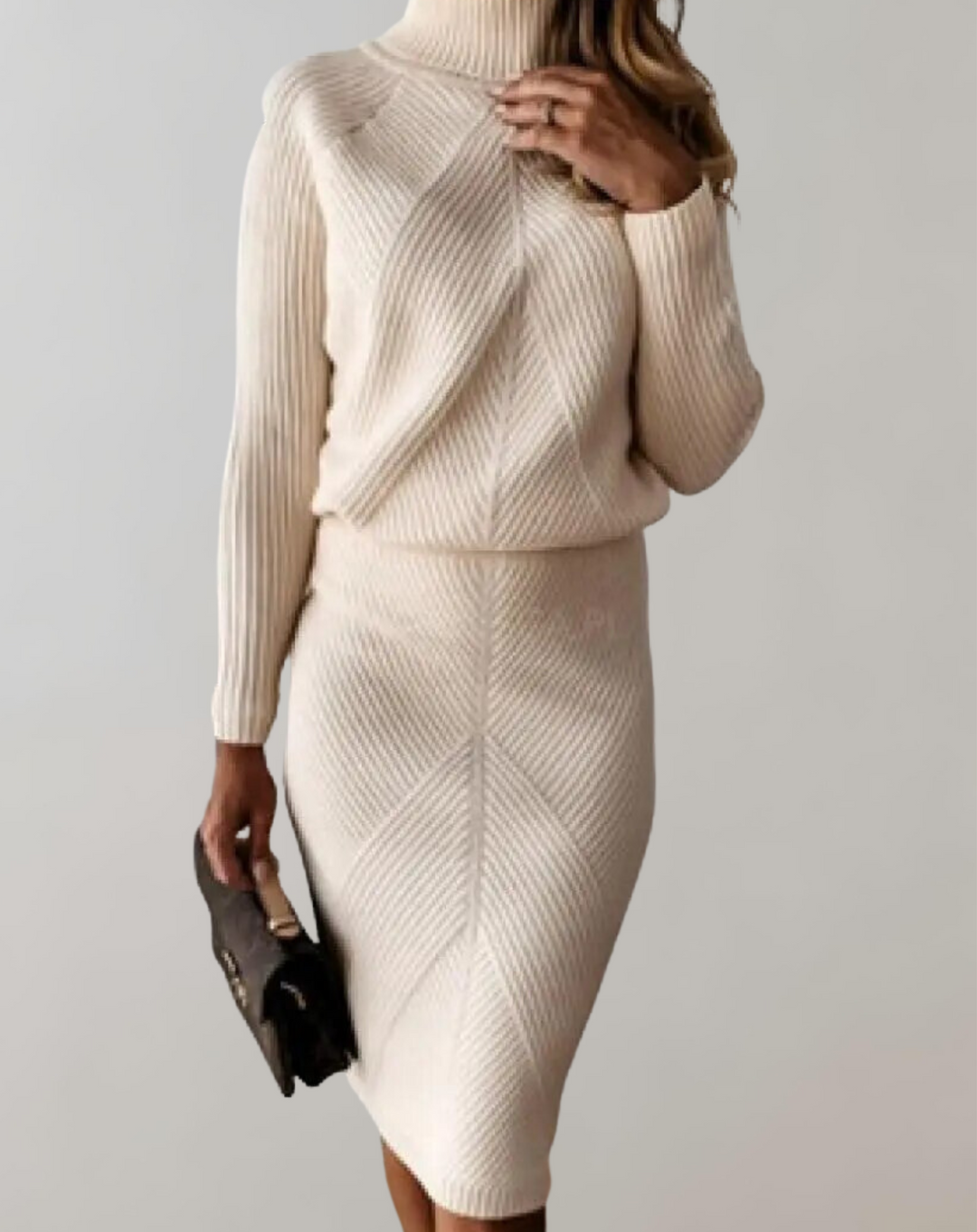 Versatile women's cozy turtleneck and matching skirt set. Perfect for fall & winter style.
