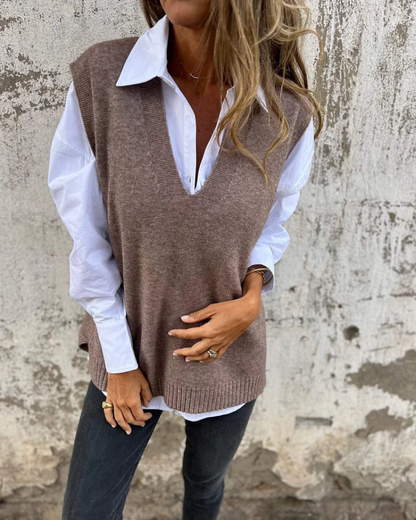 Versatile women's long sleeve V-neck knitted cardigan. An essential layering piece for fall & winter fashion.
