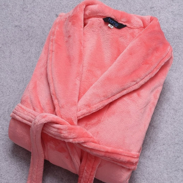 Relaxing women's soft winter bathrobe, perfect for ultimate home comfort, lounging, and warmth.