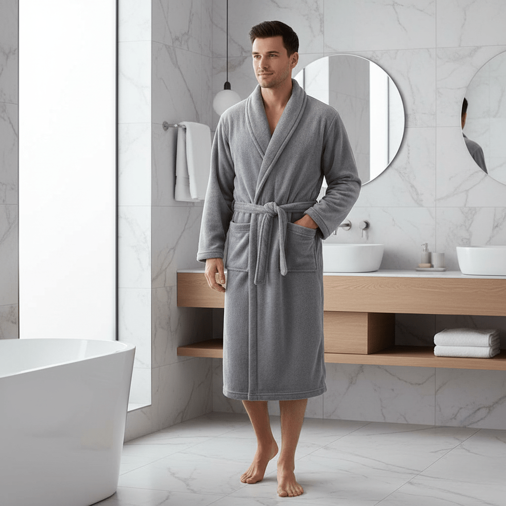 Luxurious women's soft winter bathrobe, an ideal cozy loungewear gift for her relaxation.