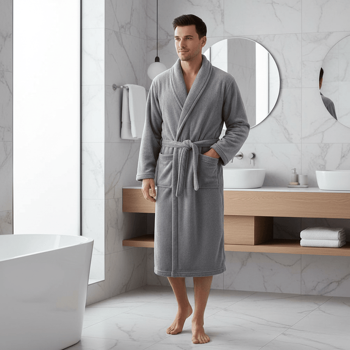 Luxurious women's soft winter bathrobe, an ideal cozy loungewear gift for her relaxation.