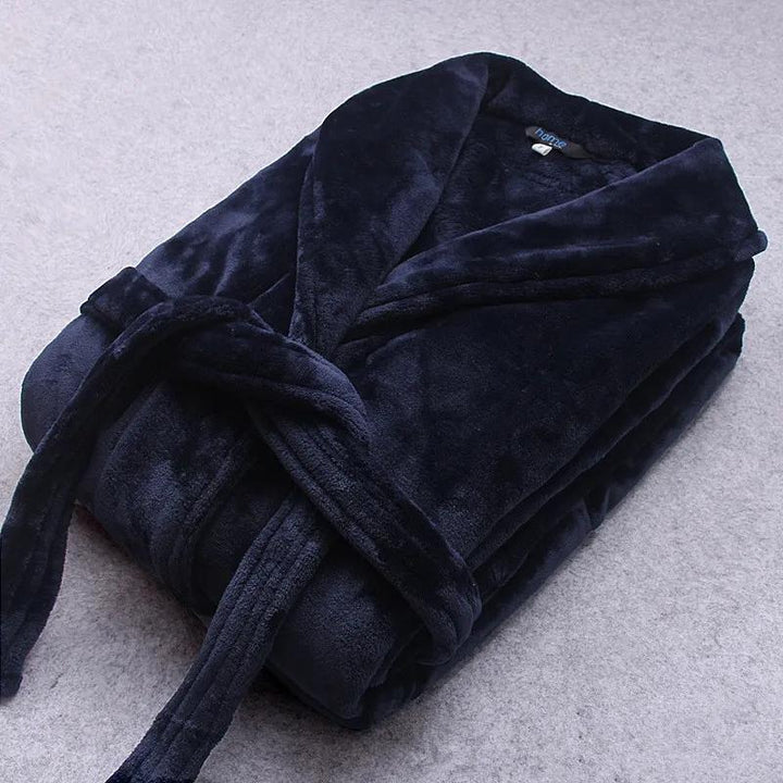 Elegant women's full-length winter bathrobe, plush and cozy, with a stylish belt.