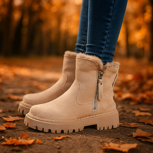Women's cozy winter boots in black with practical side zipper, perfect for cold weather.