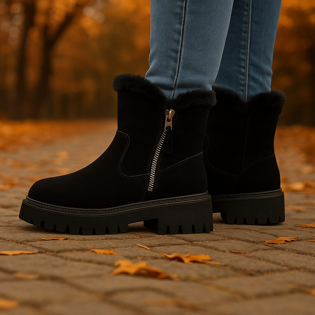 Stylish women's warm boots with soft lining, featuring a convenient zipper closure for easy wear.