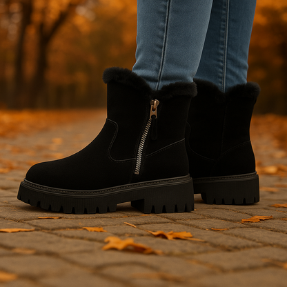 Stylish women's warm boots with soft lining, featuring a convenient zipper closure for easy wear.