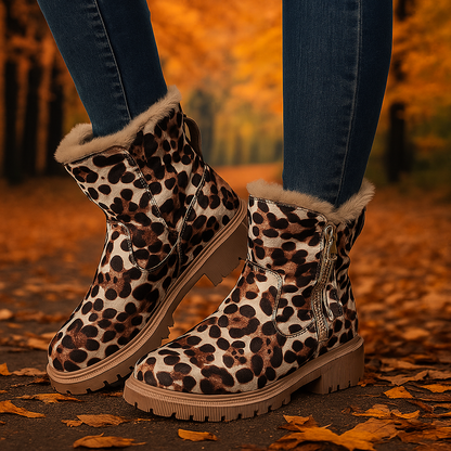 Comfy women's cold weather boots with sturdy sole and full side zipper for a secure fit.