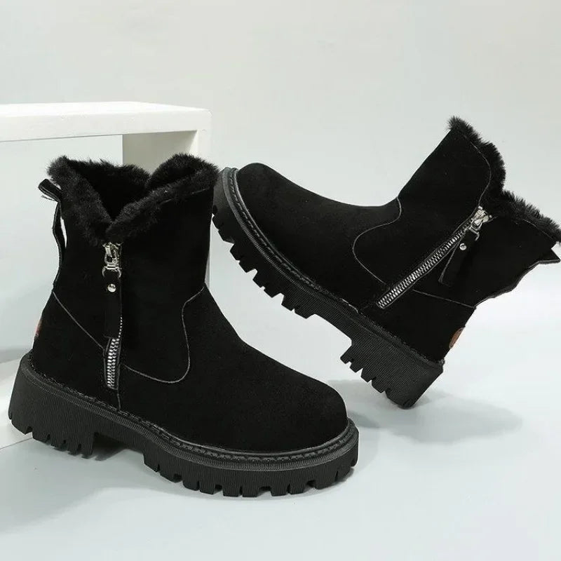 Women's casual zipper boots in brown, offering ultimate warmth and comfort for daily winter wear.