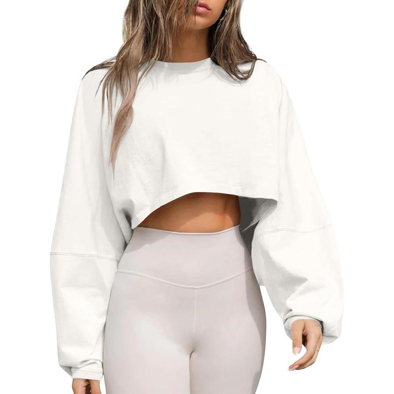 Women's comfortable cropped oversized crewneck pullover, essential for a relaxed modern athleisure look.