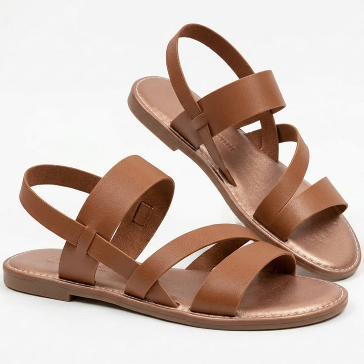 Women's crossover strap open-toe flat sandals, perfect for summer comfort & casual wear.