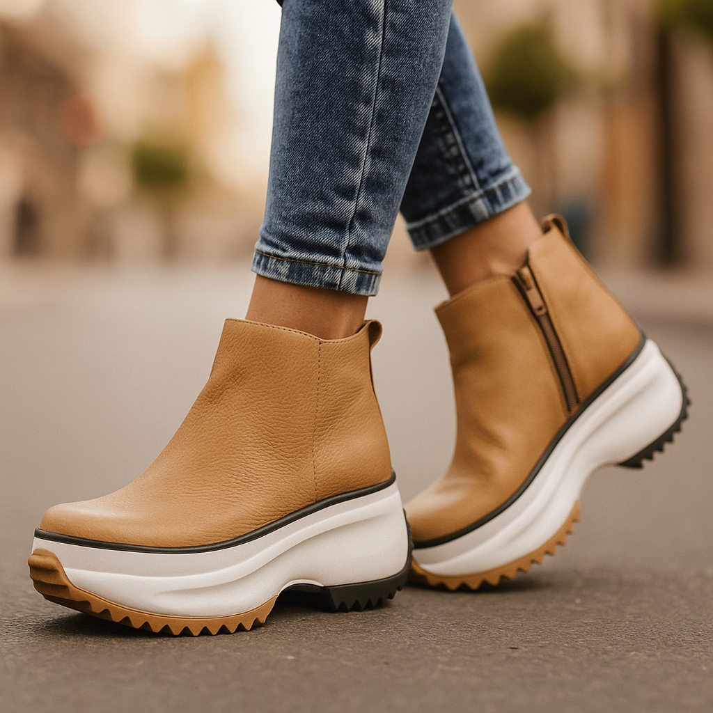 Comfortable women's platform boots, cushioned design for everyday wear and orthopedic support.