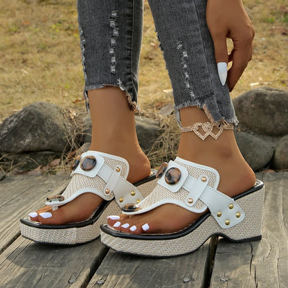 Women's comfortable platform footwear, slip-on slides with stylish studded accents and grip.