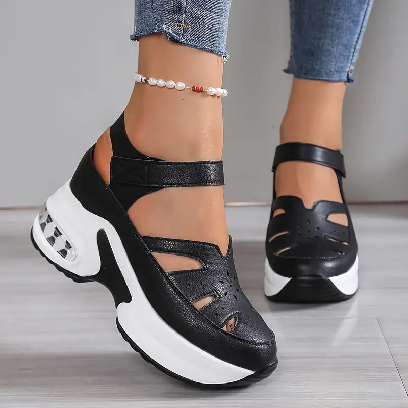 Stylish women's summer wedge sandals. Platform design with breathable cutouts & comfortable cushioning.