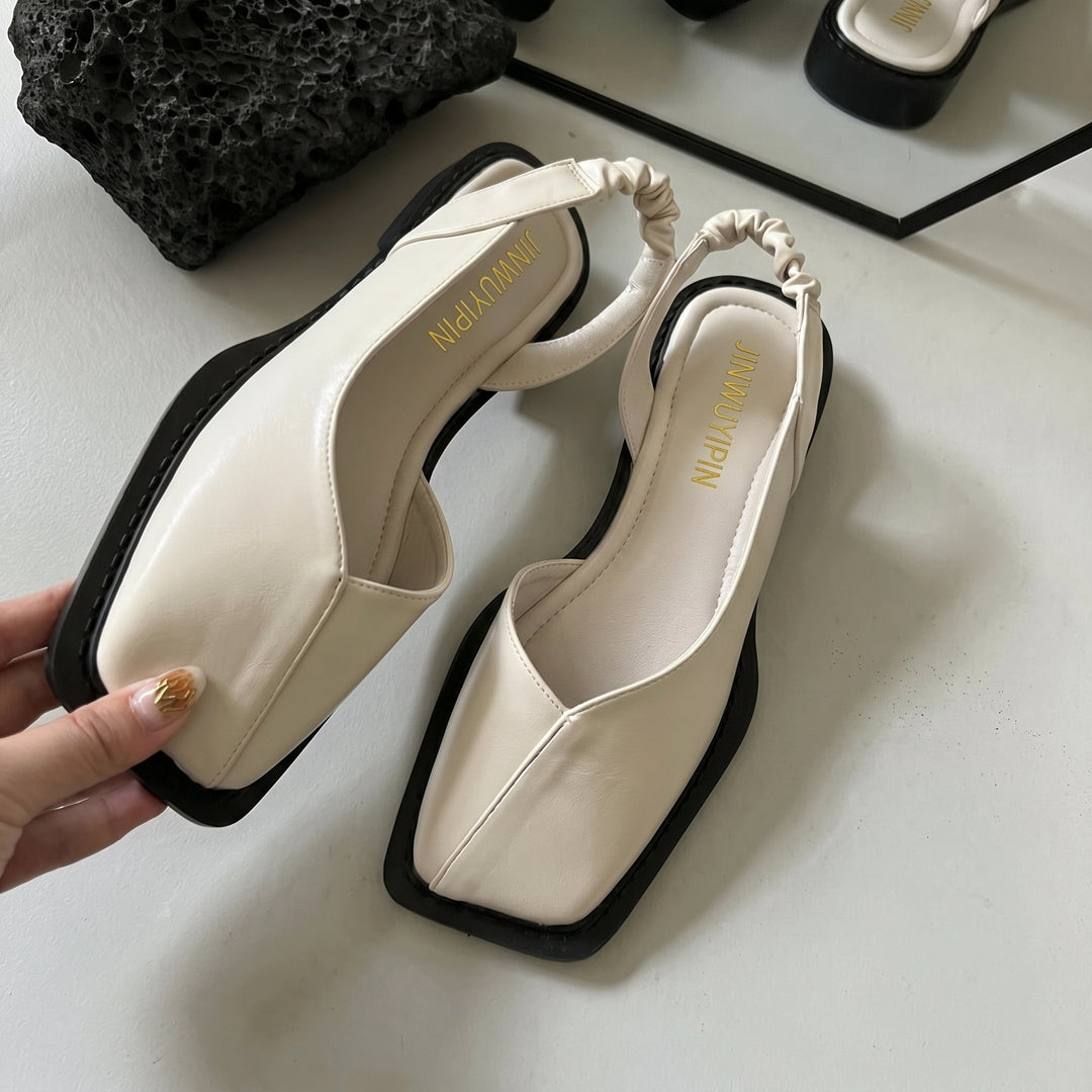Women's daisy square toe slingback block heel sandals. Perfect for spring & summer fashion.