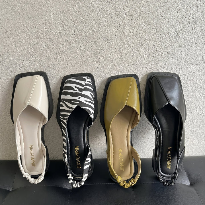 Comfortable women's daisy square toe slingback sandals with a trendy block heel. Essential for summer fashion.