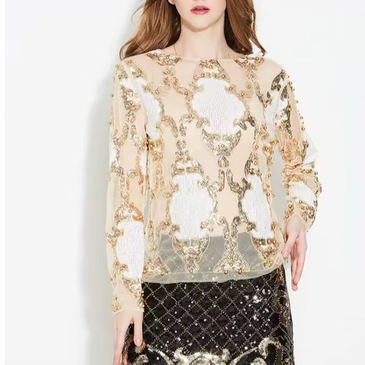 Women's dazzling black sequin top. Perfect for glamorous evening wear, parties & fashion statements.