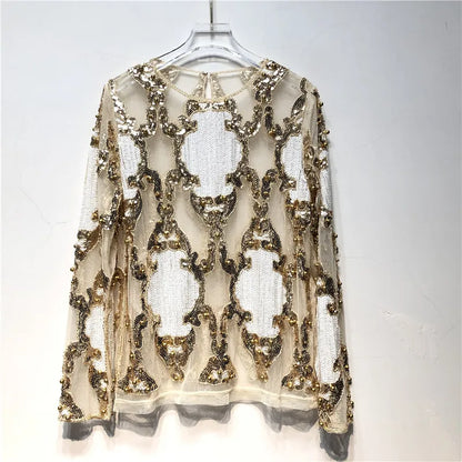 Dazzling sequin women's top. Shimmering, glamorous party wear, perfect for a chic evening fashion look.