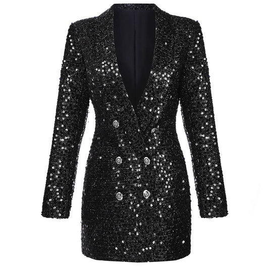 Women's dazzling glitter blazer jacket. Perfect for evening wear, parties, and making a stylish statement.