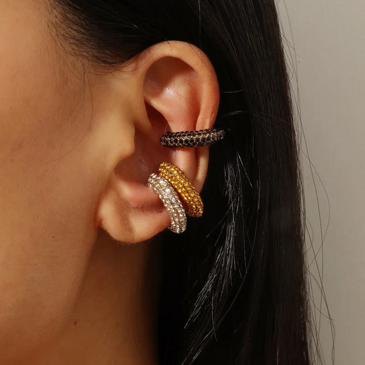 Easy-to-wear no-piercing ear cuff with dazzling pavé crystals, elegant women's jewelry.