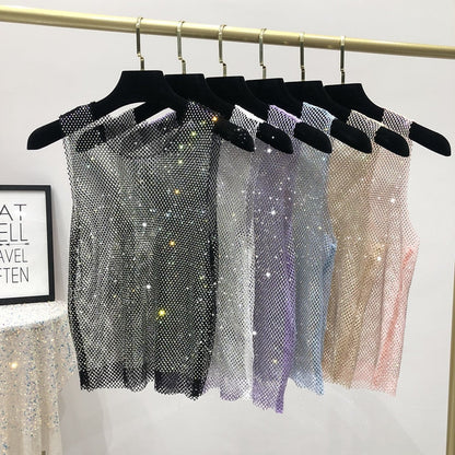 Women's dazzling rhinestone tank top, perfect for glamorous night out party wear.