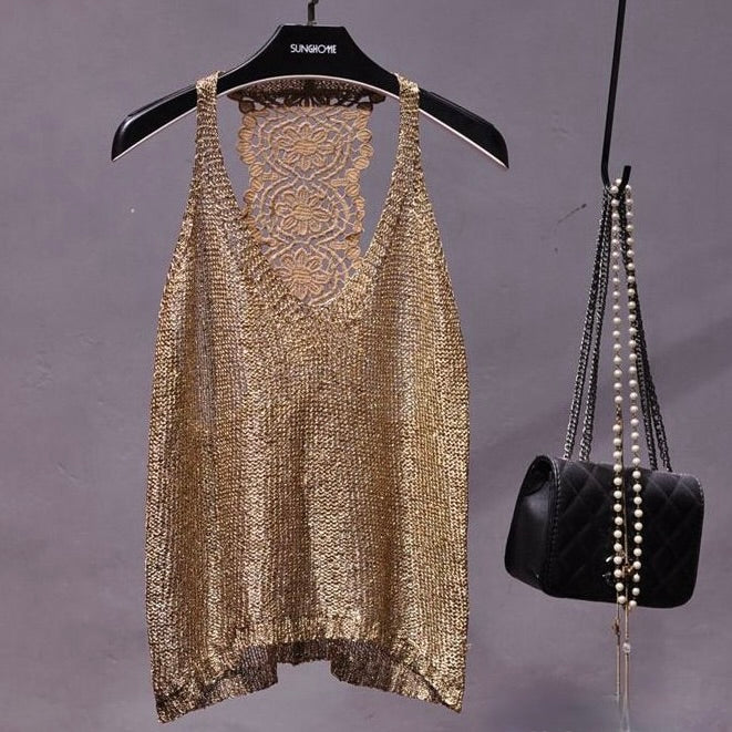 Glamorous women's sequin top with shimmery sparkle, ideal for evening parties & stylish night out fashion.