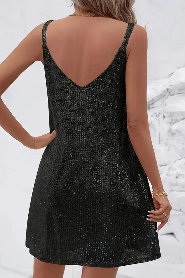 Luxurious dazzling sequin mini dress for women, a sleeveless V-neck party and cocktail option.