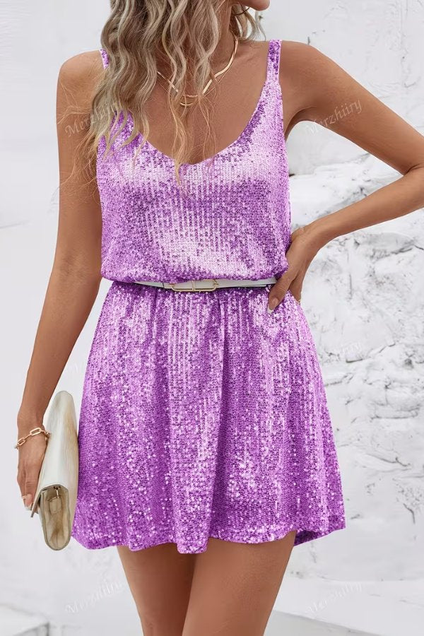 Sparkly sequin V-neck party dress, a short swing mini ideal for cocktails or special events.