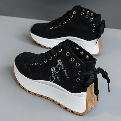 Urban style women's high-top sneakers, denim blue, perfect for comfortable streetwear.