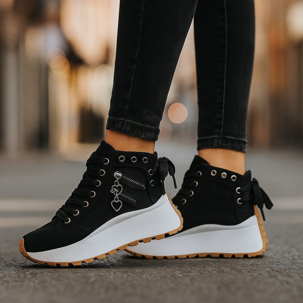 Comfortable women's high-top sneakers with zipper for easy wear, great for casual footwear.