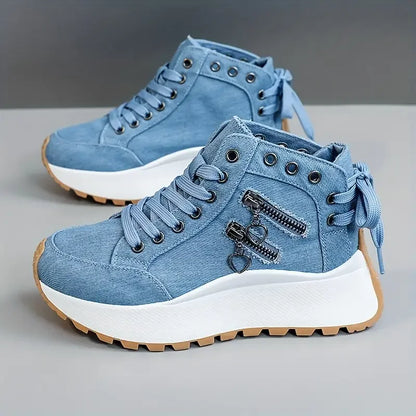 Lace-up women's high-top sneakers, light khaki, essential for fashion & streetwear shoes.