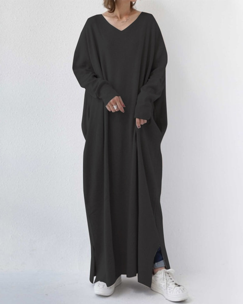 Elegant grey Women's Devina long sleeve flowing maxi dress, ideal for warm winter fashion & evening wear.