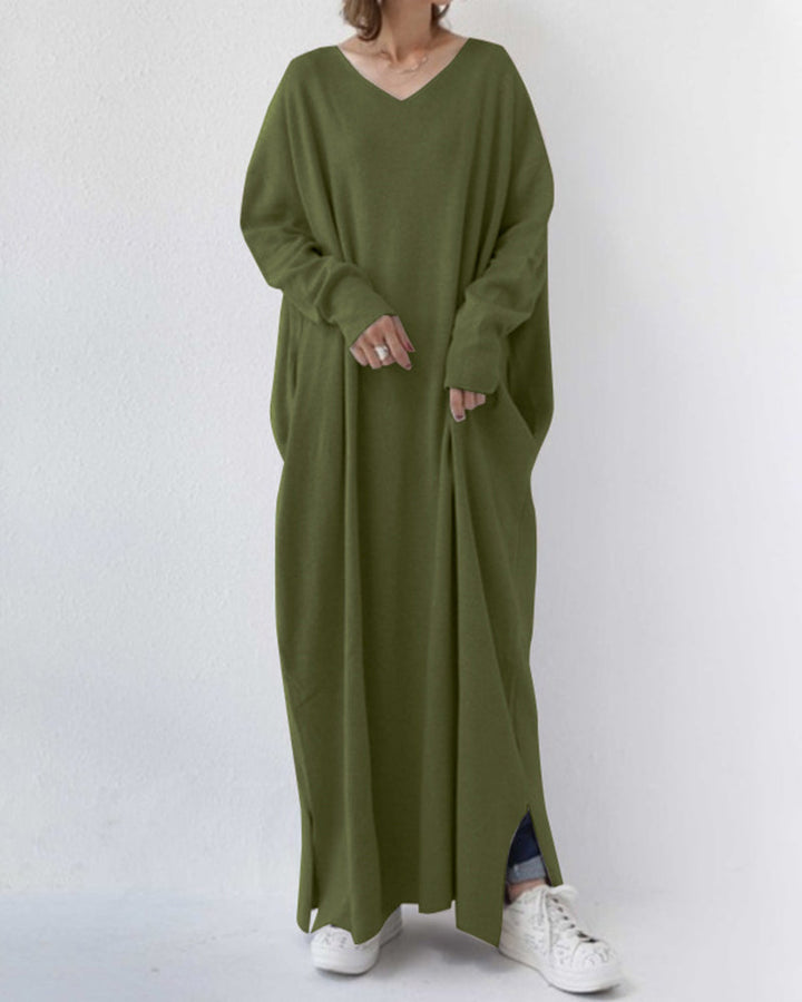 Stylish black Women's Devina long sleeve flowing maxi dress, a comfortable choice for winter or evening.