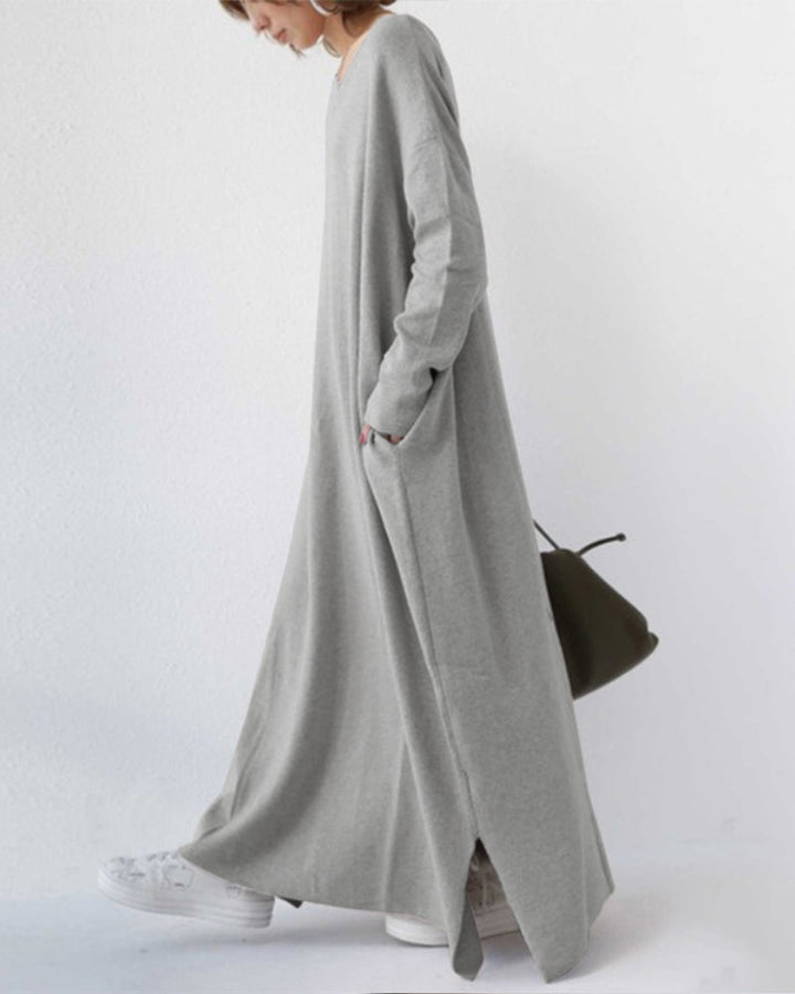 Comfortable green Women's Devina long sleeve flowing maxi dress, versatile for casual chic & winter.