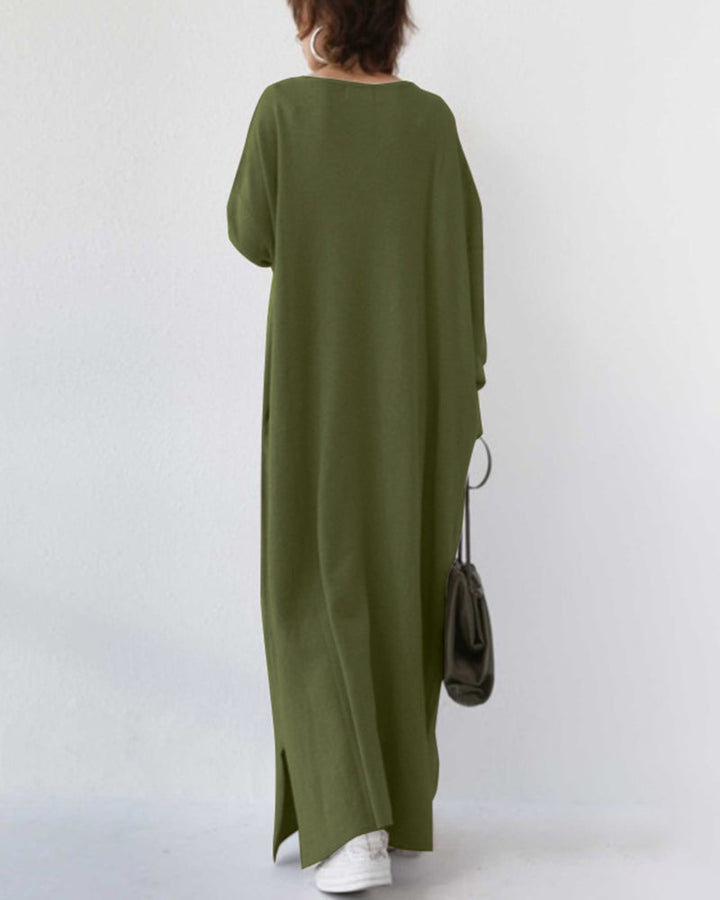 Elegant long sleeve flowing maxi dress, the Women's Devina for comfortable, stylish winter fashion.