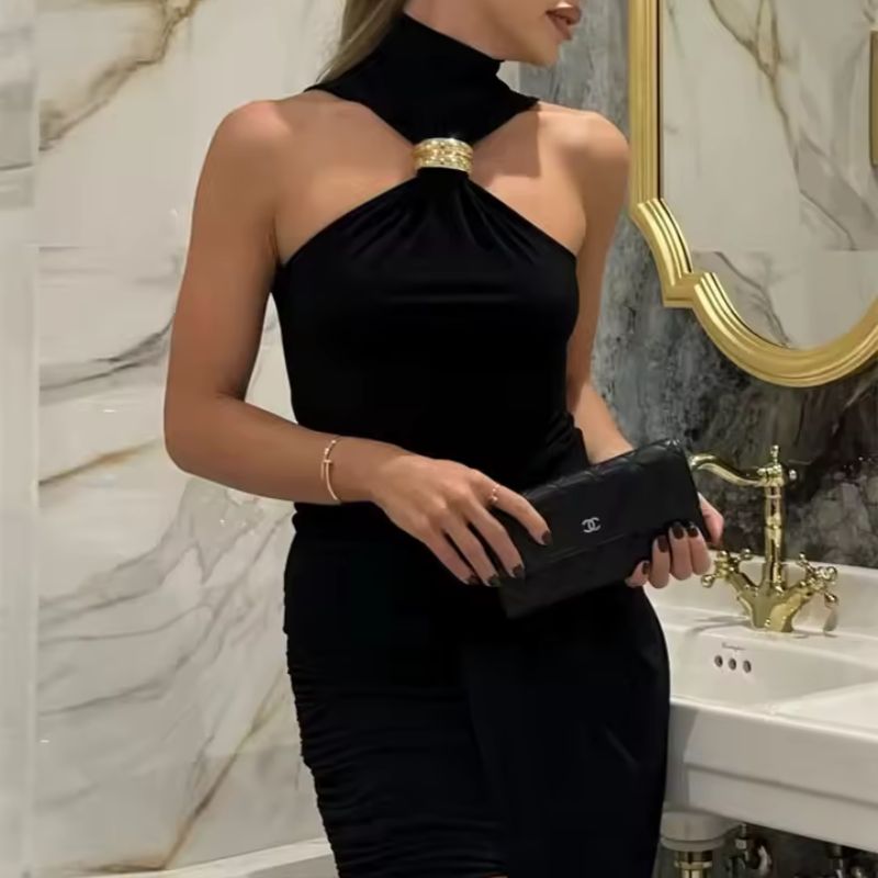 Casual yet elegant women's Doria tank top, contour fit, with chic gold ring hardware. Perfect sleeveless style.