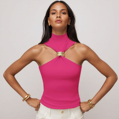 Doria women's tank top, contour fit, with an elegant gold ring accent. Ideal chic summer apparel.