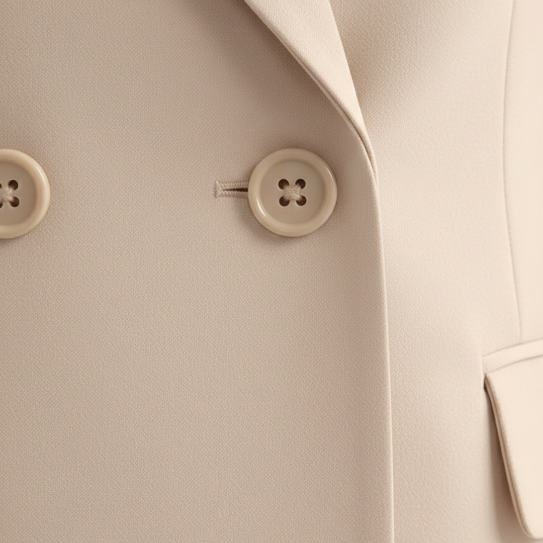 Versatile women's double-breasted blazer and straight leg pants suit. Ideal for formal wear & business.