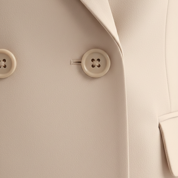 Versatile women's double-breasted blazer and straight leg pants suit. Ideal for formal wear & business.