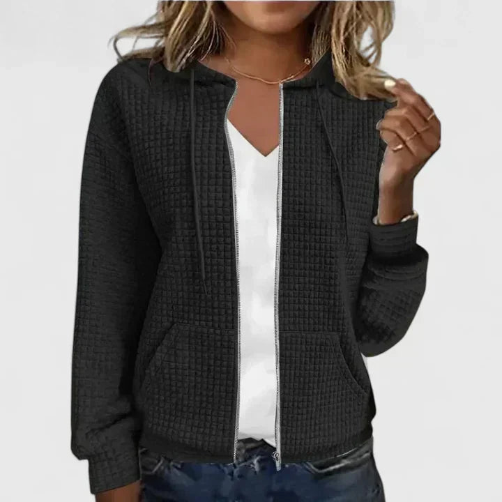 Comfortable women's long sleeve open front cardigan with a soft drape, ideal for casual layering.
