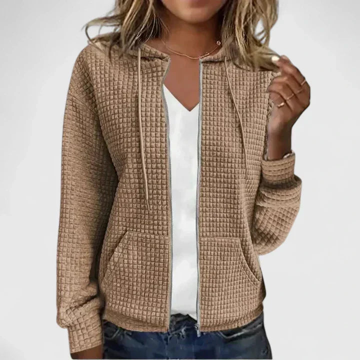 Stylish women's draped open front cardigan, a versatile long sleeve layering piece for any outfit.