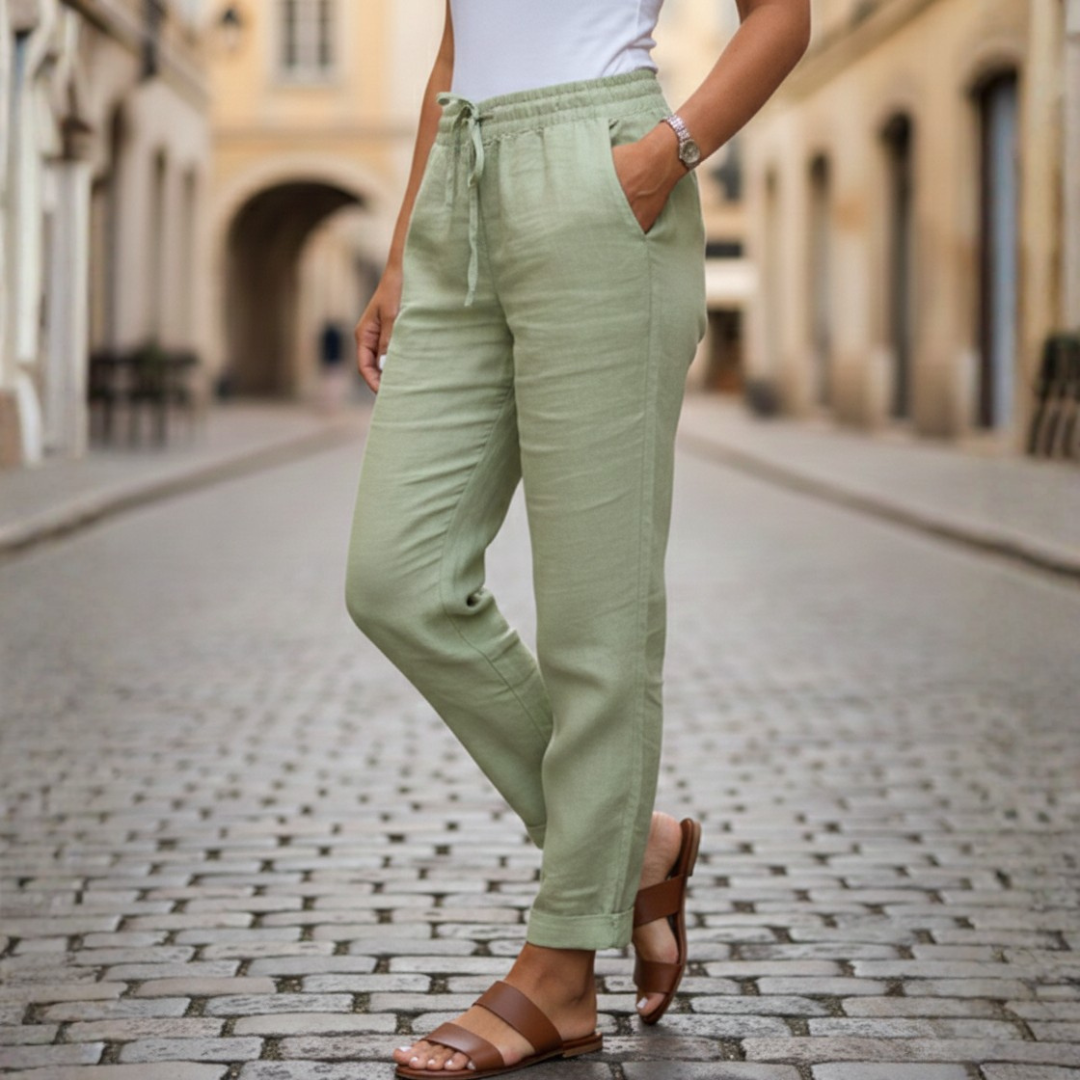 Women's drawstring tapered summer pants, perfect for relaxed comfort, casual wear & daily fashion.